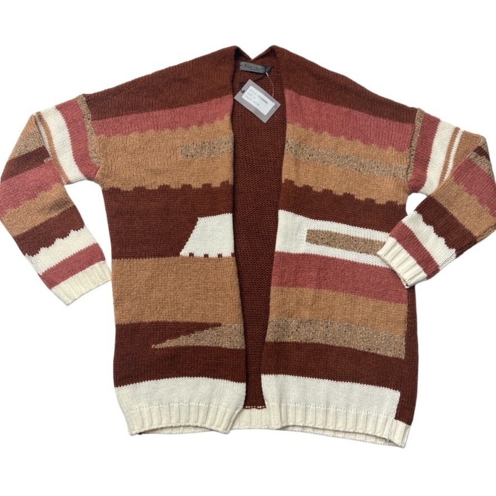 Boho Aztec Cardigan Womens M NWT Made in Italy Earth Tone Cozy Fall Sweater